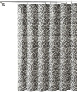 White IKAT Floral Geometric Shower Curtain for Bathroom