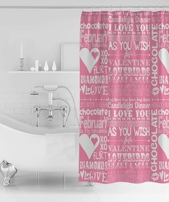 White Love Heart Words Shower Curtain for Romantic Valentine's Day Bathroom Decor - Housewarming Gift