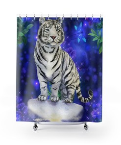 White Tiger Waterproof Shower Curtain - Wild Animal Bathroom Decor