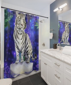 White Tiger Waterproof Shower Curtain - Wild Animal Bathroom Decor