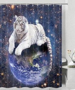 White Tiger and Earth Bathroom Shower Curtain - Wildlife Decor