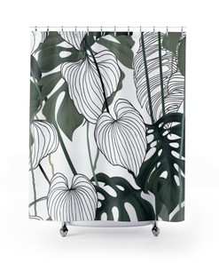 White and Green Beachy Shower Curtain - Tropical Vibes in Your Bathroom 