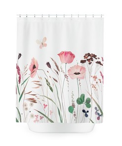 Wild Flowers and Butterfly Shower Curtain - Rustic Bath Decor