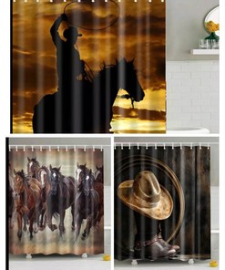 Wild Horses Shower and Bath Curtains with Invigorating Theme Print - Rustic Bathroom Decor