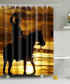 Wild Horses Shower and Bath Curtains with Invigorating Theme Print - Rustic Bathroom Decor