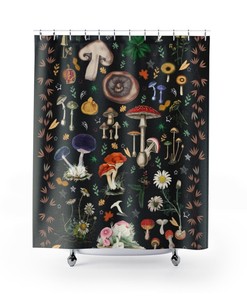 Wild Mushrooms Boho Vintage Shower Curtain for Unique Bathroom Decor
