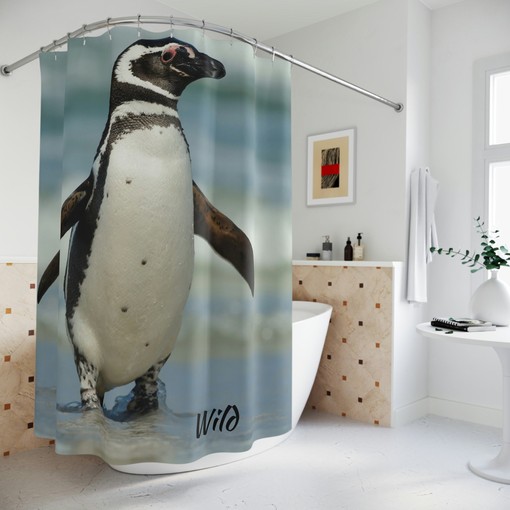 Wild Penguin Shower Curtain with Adorable and Cute Print - Unique Bathroom Decor
