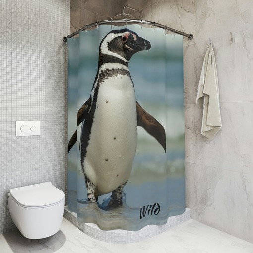 Wild Penguin Shower Curtain with Adorable and Cute Print - Unique Bathroom Decor