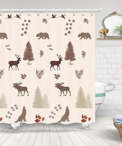 Wildlife Shower Curtain for Wolf, Elk, Reindeer, and Bear Bathroom Decor