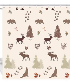 Wildlife Shower Curtain for Wolf, Elk, Reindeer, and Bear Bathroom Decor