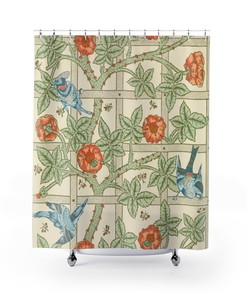 William Morris Vintage Bird Floral Shower Curtain for Bathroom Decor and Home Decor, Housewarming Gift