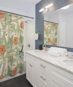 William Morris Vintage Bird Floral Shower Curtain for Bathroom Decor and Home Decor, Housewarming Gift