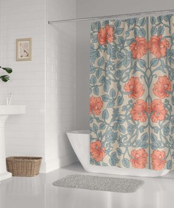 William Morris Vintage Shower Curtain with Antique Botanical Floral Design for Victorian Garden Retro Bathroom Decor, Home Decor