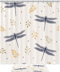 Winged Dragonfly Fabric Shower Curtain Liner for Elegant Bathroom Decor