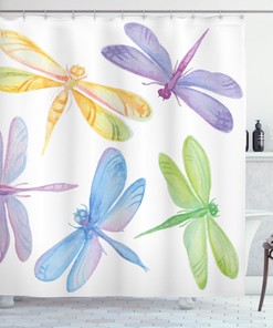 Winged Insect Print Dragonfly Watercolor Shower Curtain - Bathroom Fabric