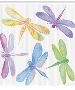 Winged Insect Print Dragonfly Watercolor Shower Curtain - Bathroom Fabric
