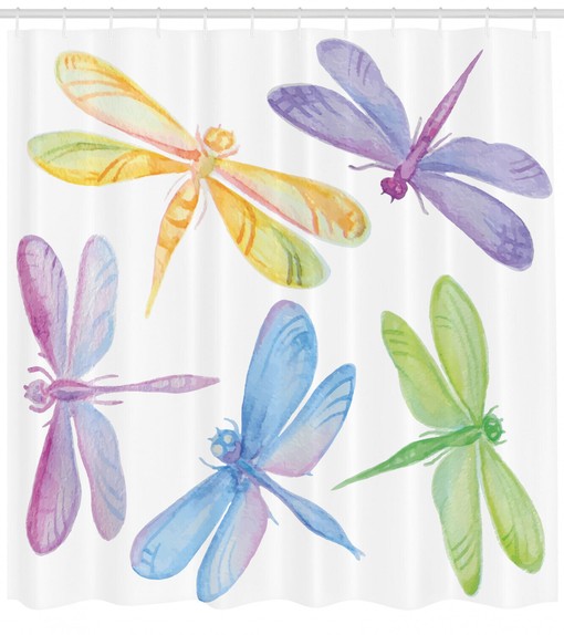 Winged Insect Print Dragonfly Watercolor Shower Curtain - Bathroom Fabric