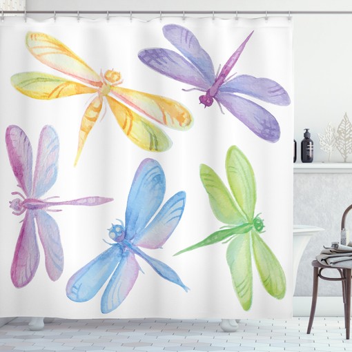 Winged Insect Print Dragonfly Watercolor Shower Curtain - Bathroom Fabric