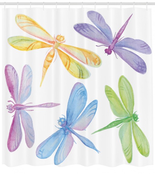 Winged Insect Print Dragonfly Watercolor Shower Curtain - Bathroom Fabric