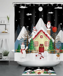 Winter Christmas Tree Moon Shower Curtain with Santa Snowman - Santa Collection