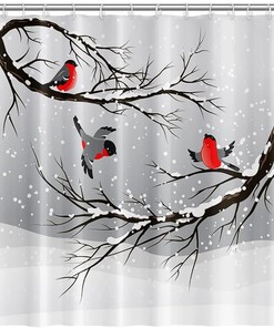 Winter Tree Shower Curtain for Christmas Bathroom Decor