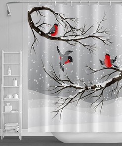 Winter Tree Shower Curtain for Christmas Bathroom Decor