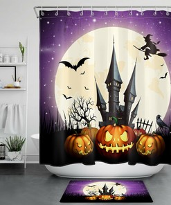 Witch Castle Moon Shower Curtain for Halloween Bathroom Decor