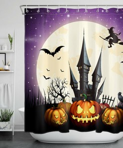 Witch Castle Moon Shower Curtain for Halloween Bathroom Decor