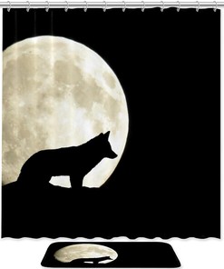Wolf Howling at Moon Shower Curtain for Bathroom Decor