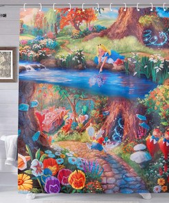 Wonderland Shower Curtain with Fairy Tale Style Print for Creative Bathroom Decor