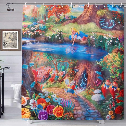 Wonderland Shower Curtain with Fairy Tale Style Print for Creative Bathroom Decor
