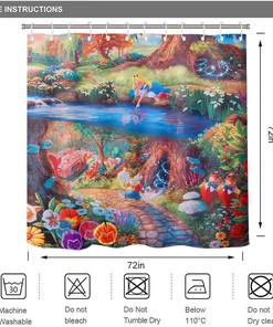 Wonderland Shower Curtain with Fairy Tale Style Print for Creative Bathroom Decor