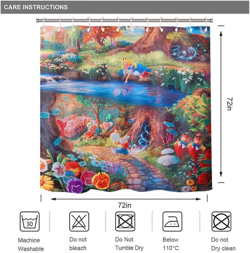 Wonderland Shower Curtain with Fairy Tale Style Print for Creative Bathroom Decor
