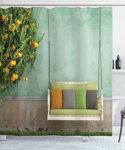 Wood Swing in Garden with Lemon Tree Vintage Shower Curtain for a Calming Bathroom