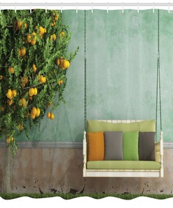 Wood Swing in Garden with Lemon Tree Vintage Shower Curtain for a Calming Bathroom