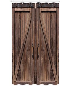 Wooden Door Small Shower Curtain for RV Camper Bathroom Decor