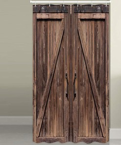 Wooden Door Small Shower Curtain for RV Camper Bathroom Decor