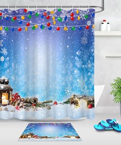 Wooden Lantern Snowflake Winter Shower Curtain for Bathroom Decor
