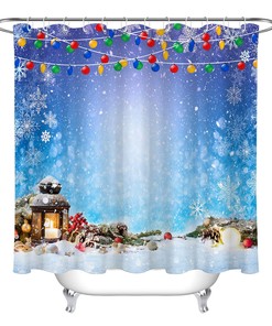 Wooden Lantern Snowflake Winter Shower Curtain for Bathroom Decor
