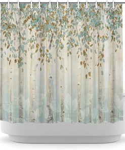 Woodland Scenery Birch Tree Shower Curtain for Nature Lovers Bathroom Decor