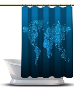 World Map Shower Curtain: Waterproof and Geometric for Your Bathtub Decor