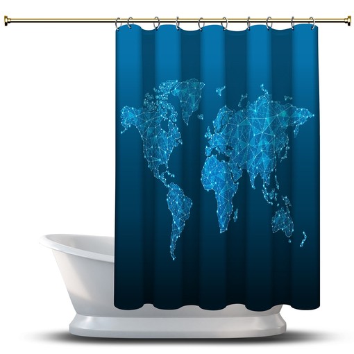 World Map Shower Curtain: Waterproof and Geometric for Your Bathtub Decor