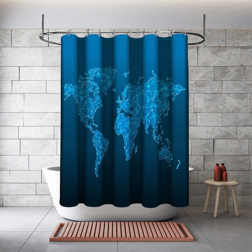 World Map Shower Curtain: Waterproof and Geometric for Your Bathtub Decor
