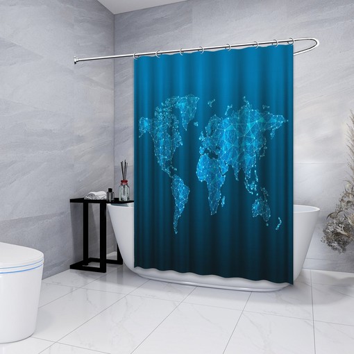 World Map Shower Curtain: Waterproof and Geometric for Your Bathtub Decor