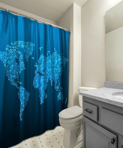 World Map Shower Curtain: Waterproof and Geometric for Your Bathtub Decor