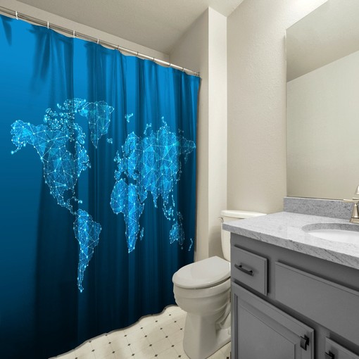 World Map Shower Curtain: Waterproof and Geometric for Your Bathtub Decor