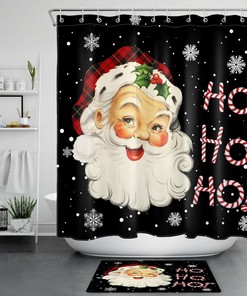 Xmas Black Shower Curtain with Funny Santa Claus - Bathroom Decor