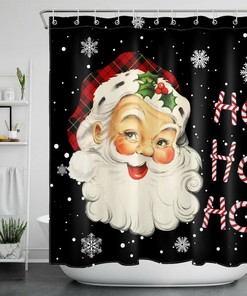 Xmas Black Shower Curtain with Funny Santa Claus - Bathroom Decor