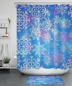 Xmas Blue Snowflake Fabric Shower Curtain - Festive Bathroom Decor