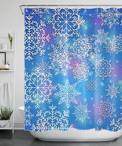 Xmas Blue Snowflake Fabric Shower Curtain - Festive Bathroom Decor